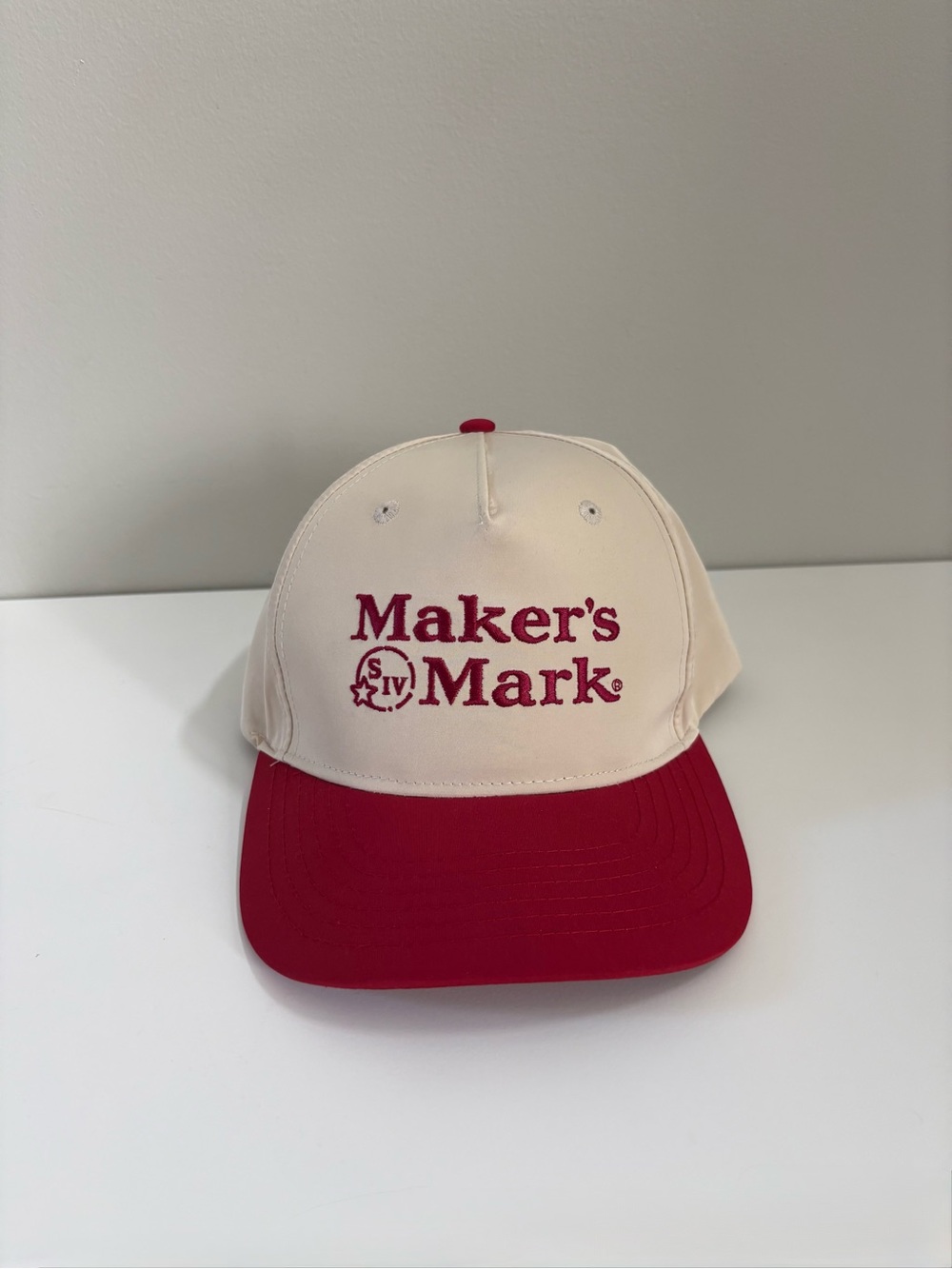 Maker’s Mark Two-Tone Cream & Red Trucker SnapBack Hat with Wax Drip Embroidery